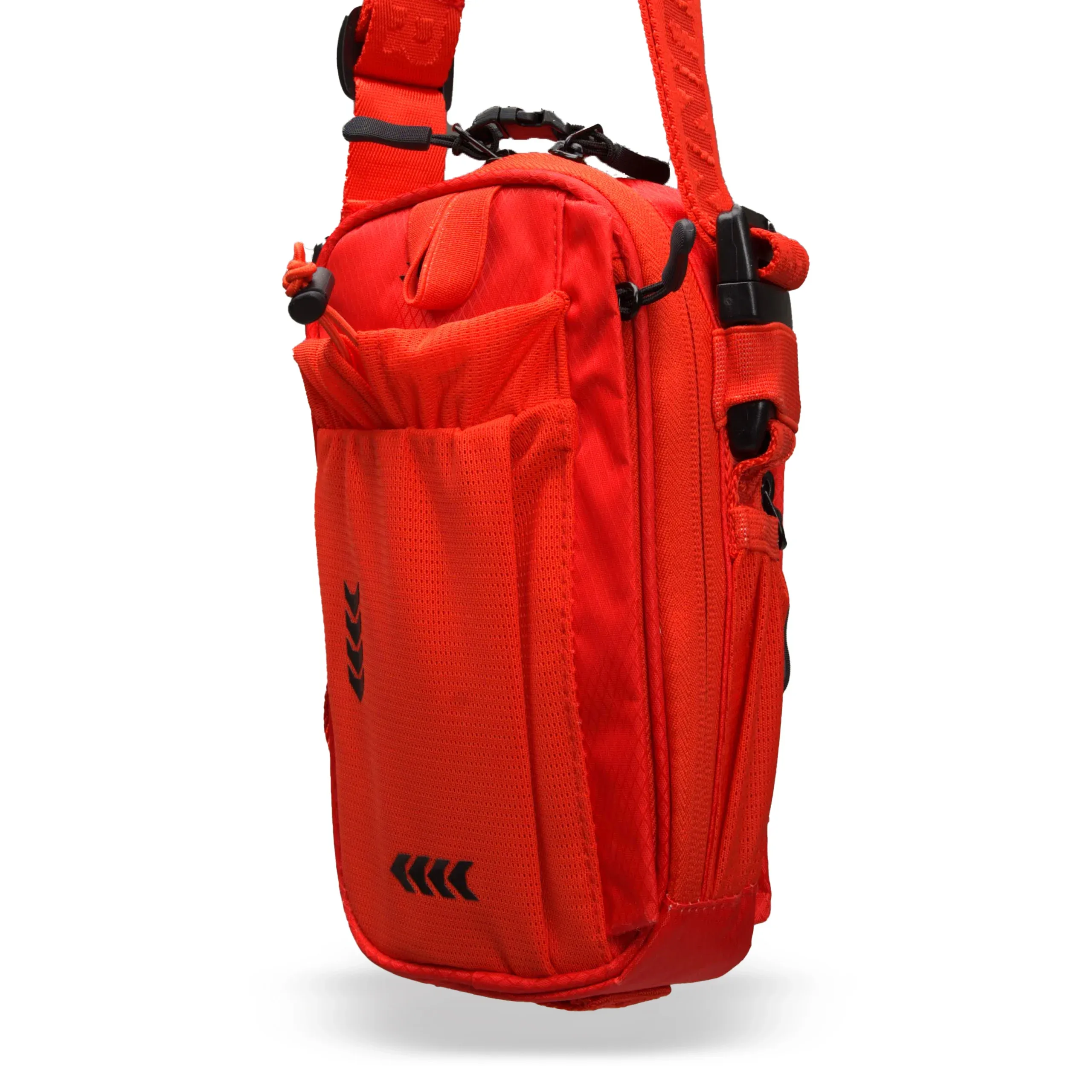 RAVERUNNER No-Bounce Fanny Pack in red, shown from the front.
