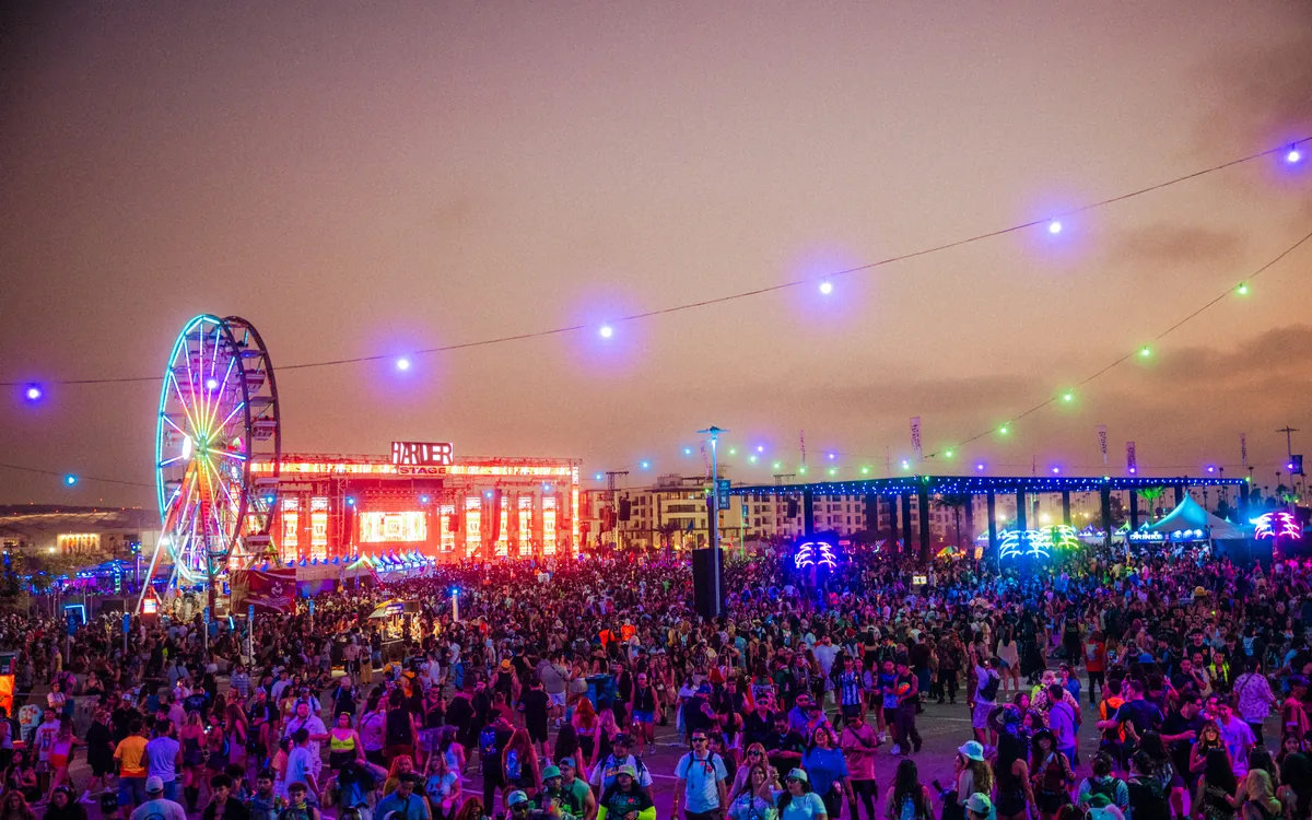 The HARD Summer festival grounds glowing after sunset